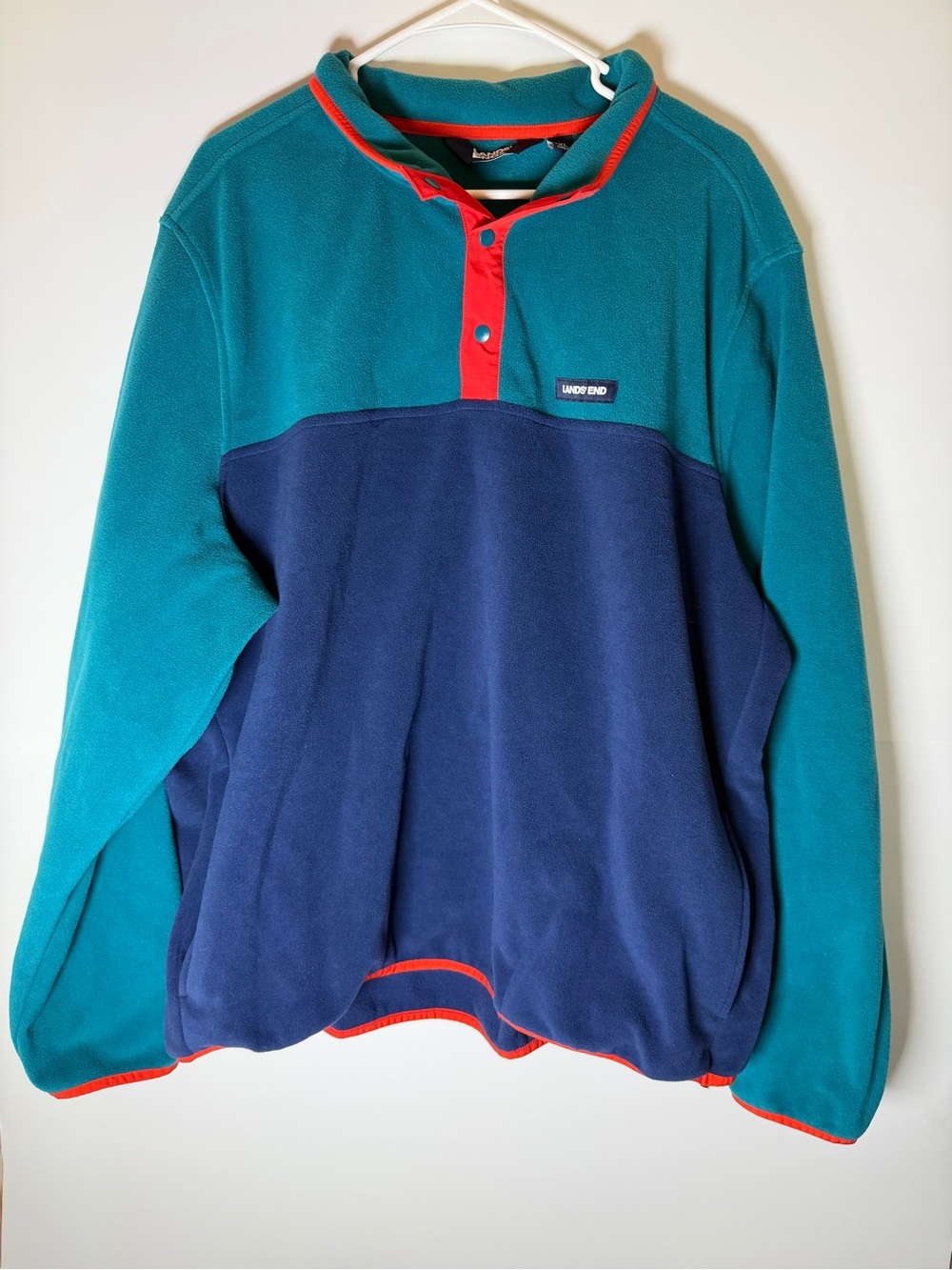Lands' End Teal & Navy Zip-Front Fleece with Red Trim
